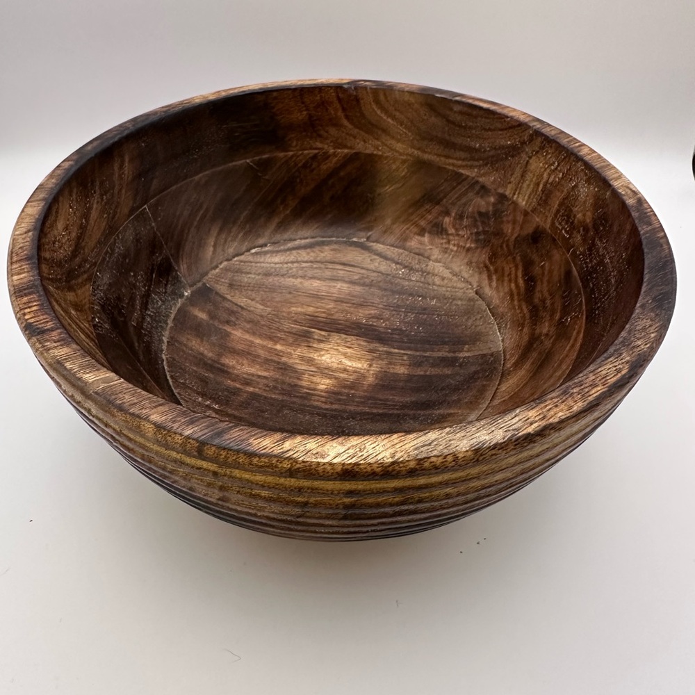 Mela Artisans Hand-Carved Wooden Bowl | Rustic Decorative Serving Bowl - Picture 2 of 5